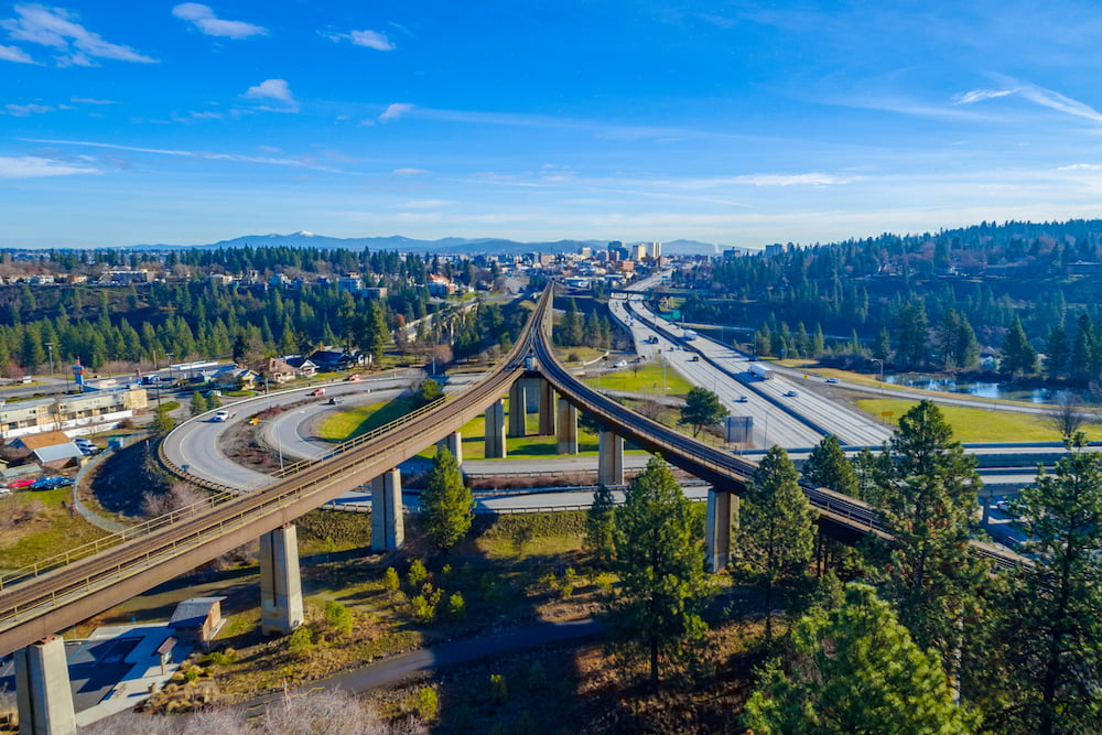 Sunny Day Skyline Panorama of Spokane, Washington